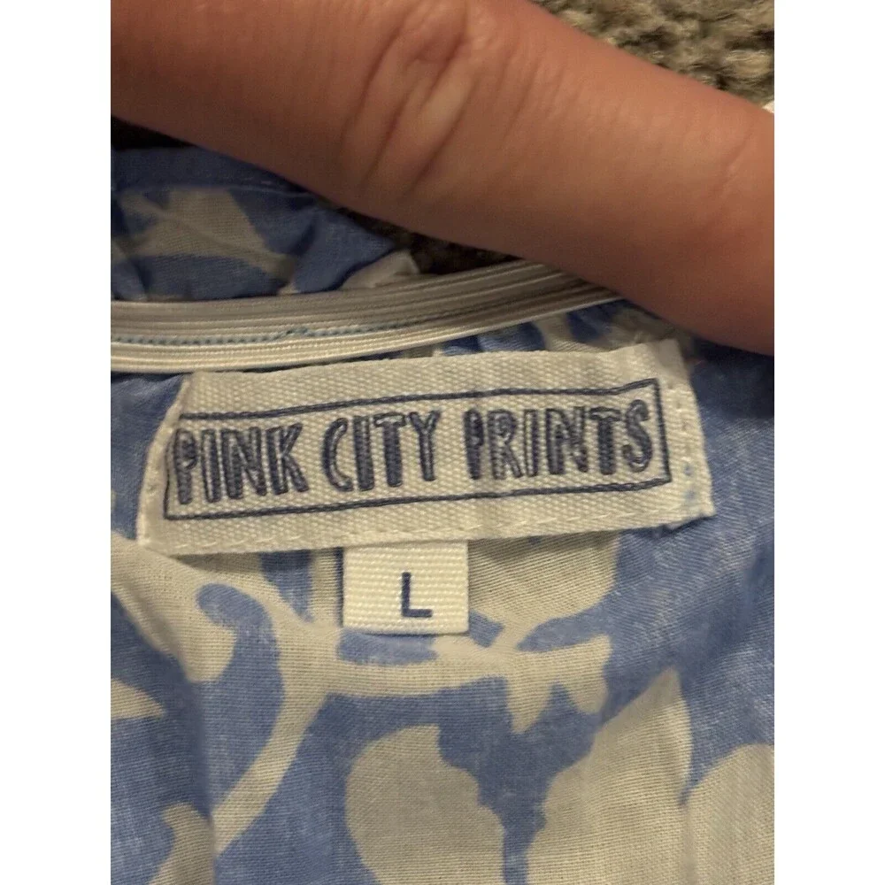 Pink City Prints Puff Sleeve Blue Floral Maxi Dress Smocked‎ Size Large